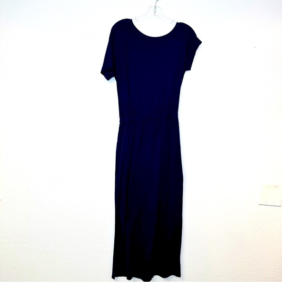 Michael Stars Navy T-Shirt Maxi Dress Side Slit Tie waist Asymmetrical Sleeve XS - Picture 2 of 3